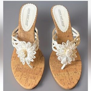 Lower East Side Women's Cream Floral Wedge Sandals